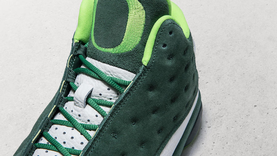 AJ13,Air Jordan 13  俄勒冈亲友配色！ Air Jordan 13 “Oregon Ducks” PE 细节欣赏