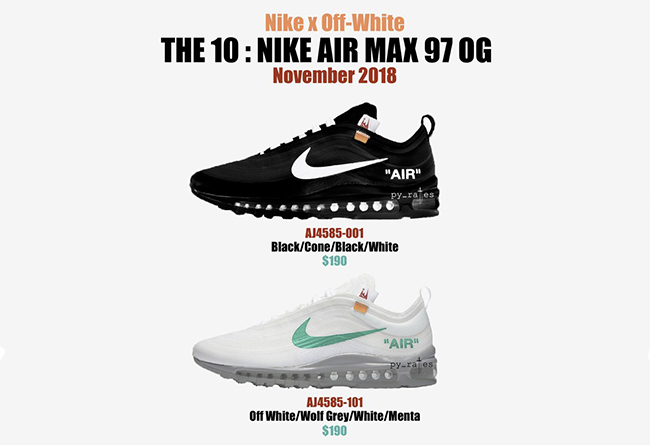 OFF-WHITE x Air Max 97,Nike,AJ  OFF-WHITE x Air Max 97 两款全新配色曝光！将于年底发售