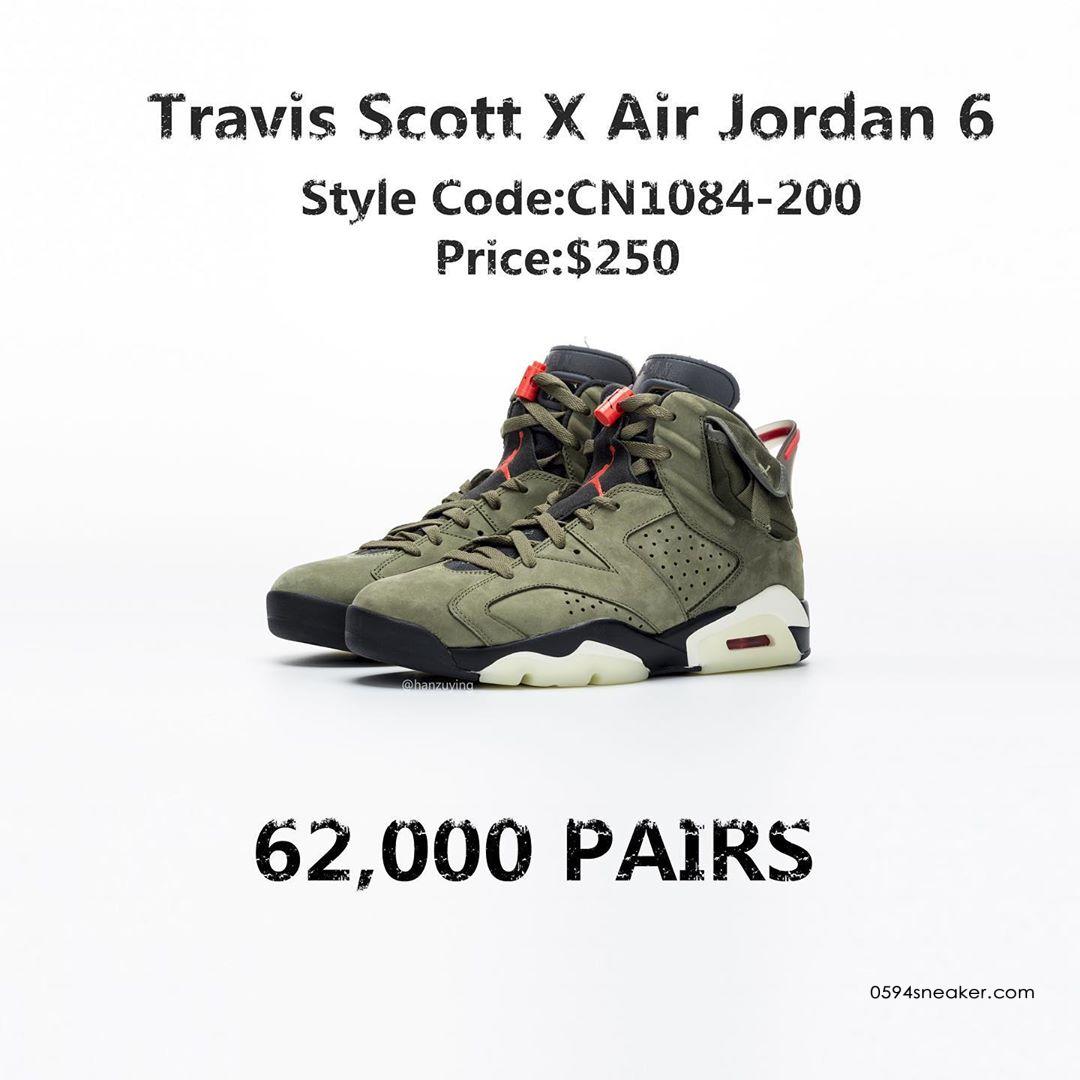 Travis Scott x Air Jordan 6 货号：CN1084-200 发售价格：0 美元