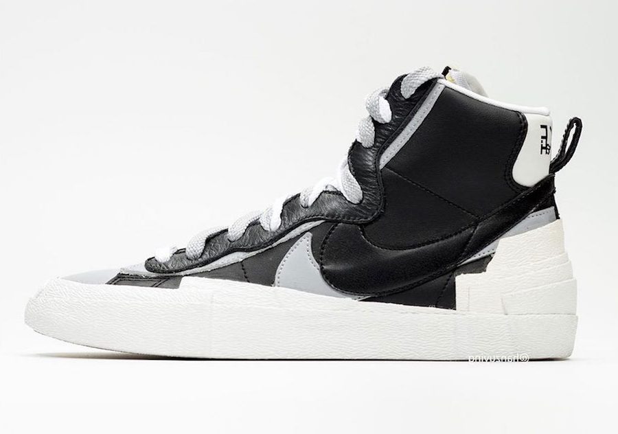 Sacai,Nike,Blazer Mid,上脚,发售  超酷黑灰装扮！Sacai x Nike Blazer Mid 新配色秋季发售