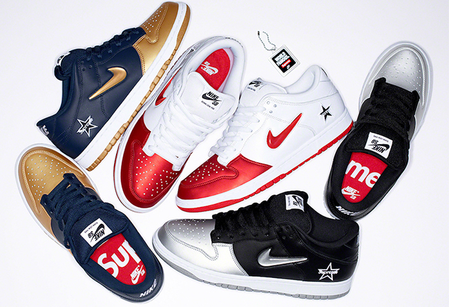 Supreme x Nike SB Dunk Low 货号：CK3480-001、CK3480-600、CK3480-700