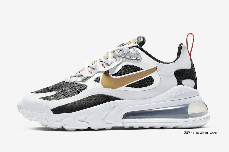 Nike Air Max 270 React 黑金配色，货号：CT3433-001