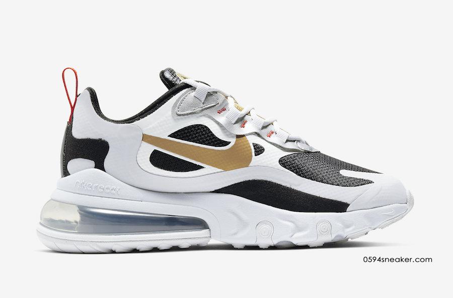 Nike Air Max 270 React 黑金配色，货号：CT3433-001