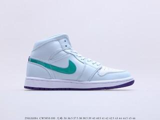 Air Jordan 1 Mid SE “Nike Hoops” 乔丹一代中帮白绿紫鸳鸯，货号：CW5853-100