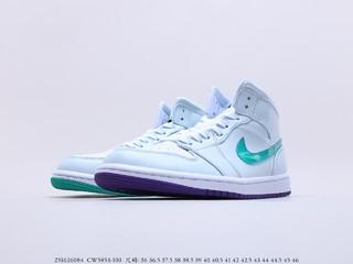 Air Jordan 1 Mid SE “Nike Hoops” 乔丹一代中帮白绿紫鸳鸯，货号：CW5853-100